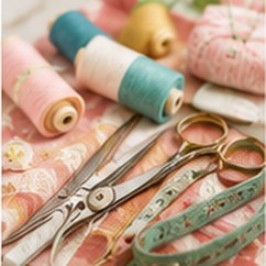 Scissors, spools and thread for crafts